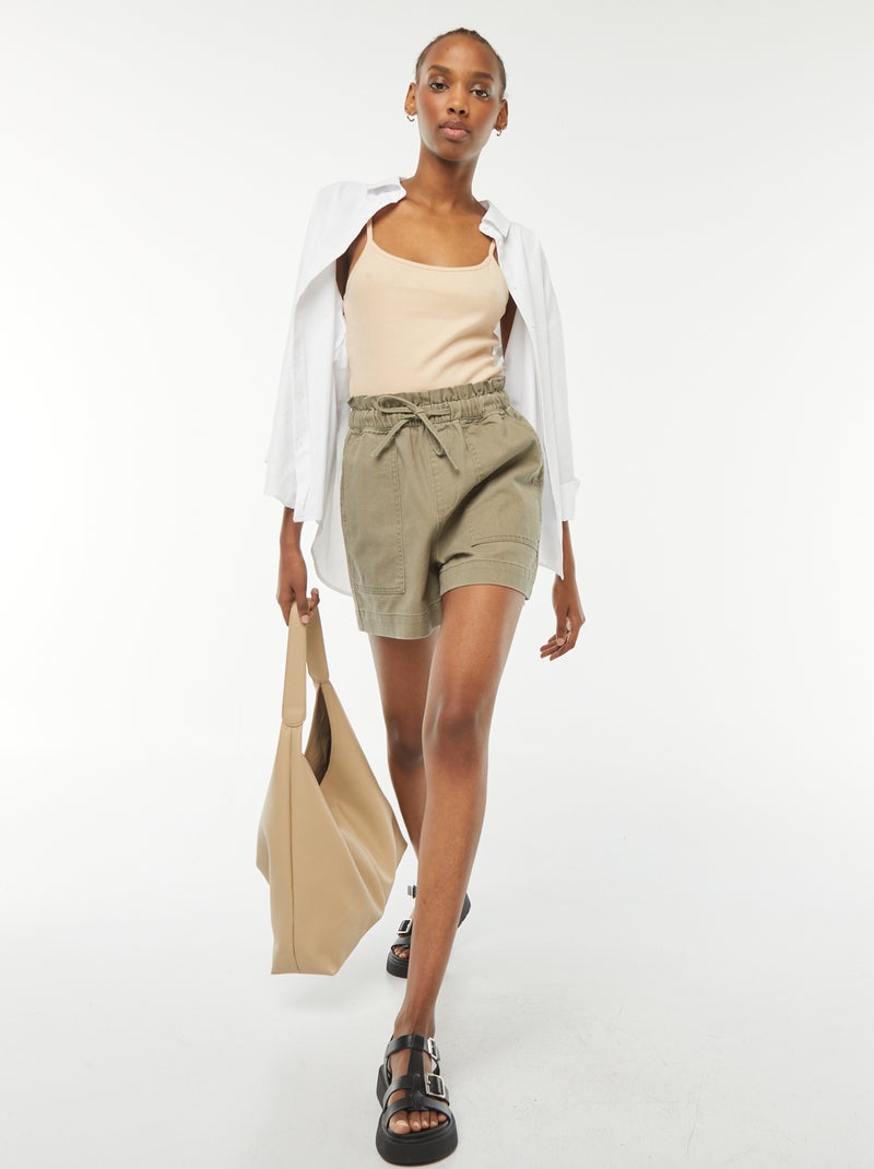 Camiseta de tirantes crop top de punto de canalé BEIGE - Kiabi