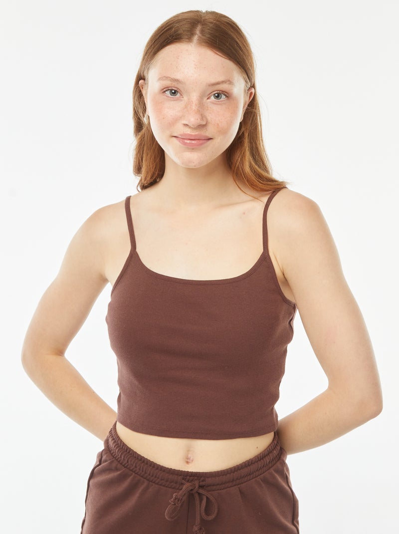 Camiseta de tirantes crop top de punto de canalé Marron - Kiabi