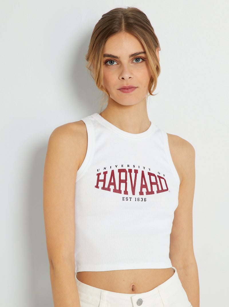 Camiseta de tirantes cropped de canalé blanco - Kiabi