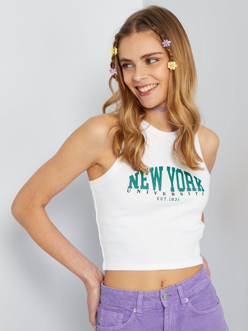 Camiseta de tirantes cropped de canalé blanco - Kiabi