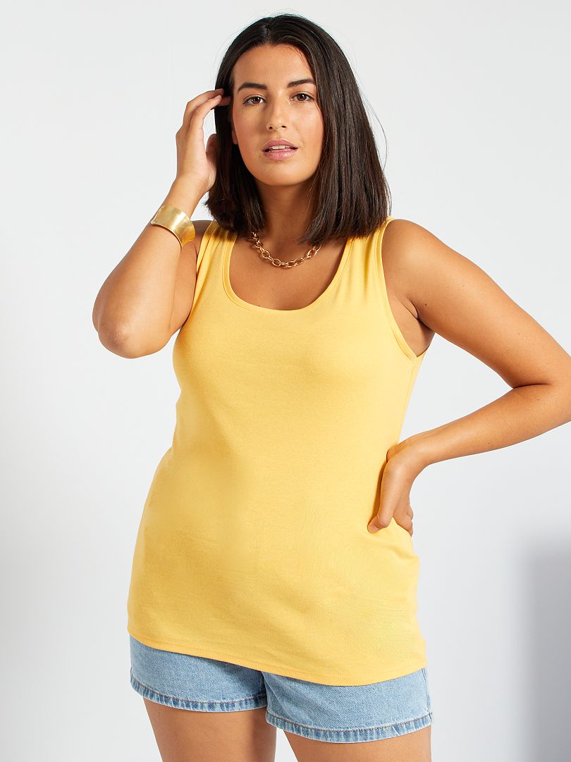Camiseta de tirantes de algodón amarillo crema - Kiabi