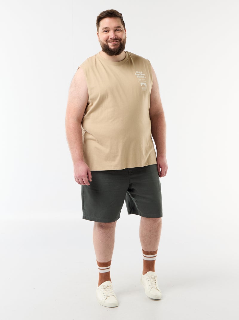 Camiseta de tirantes de algodón estampada Beige - Kiabi