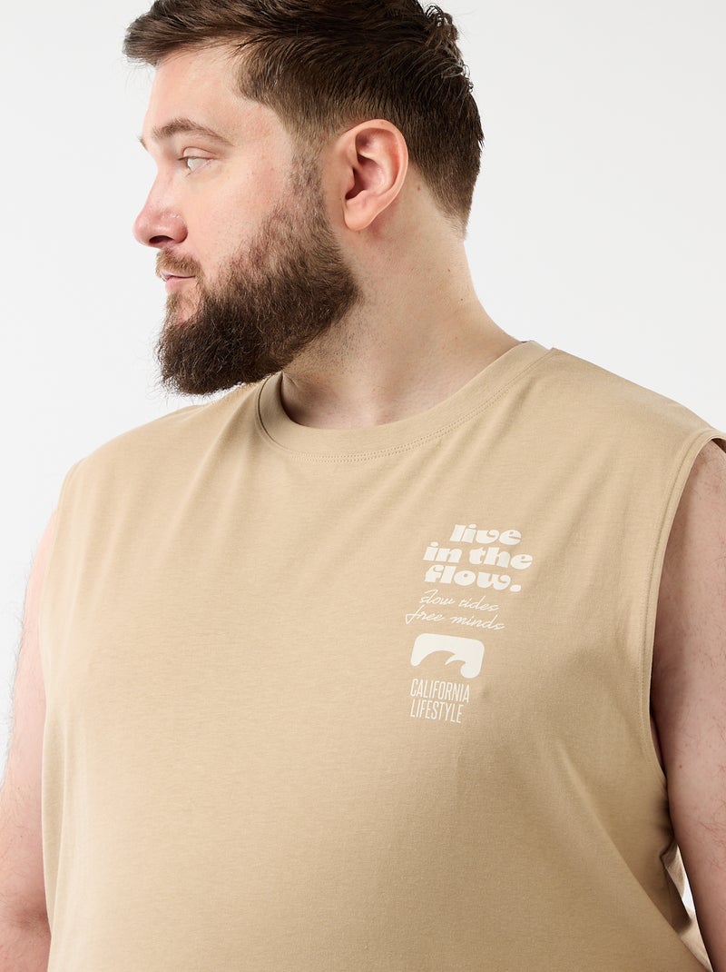 Camiseta de tirantes de algodón estampada Beige - Kiabi