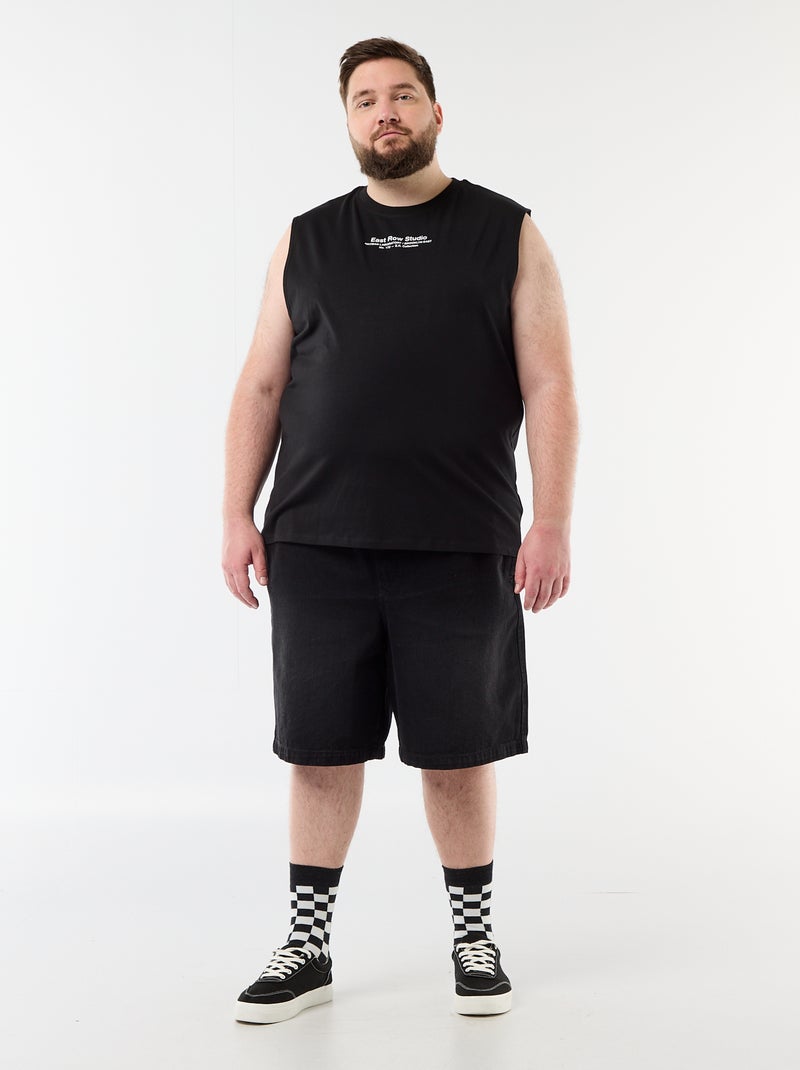Camiseta de tirantes de algodón estampada Negro - Kiabi