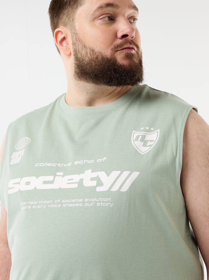 Camiseta de tirantes de algodón estampada Verde - Kiabi