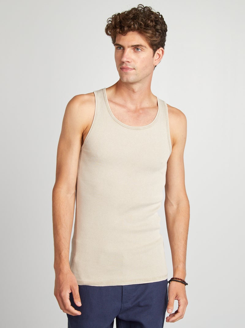 Camiseta de tirantes de canalé beige - Kiabi