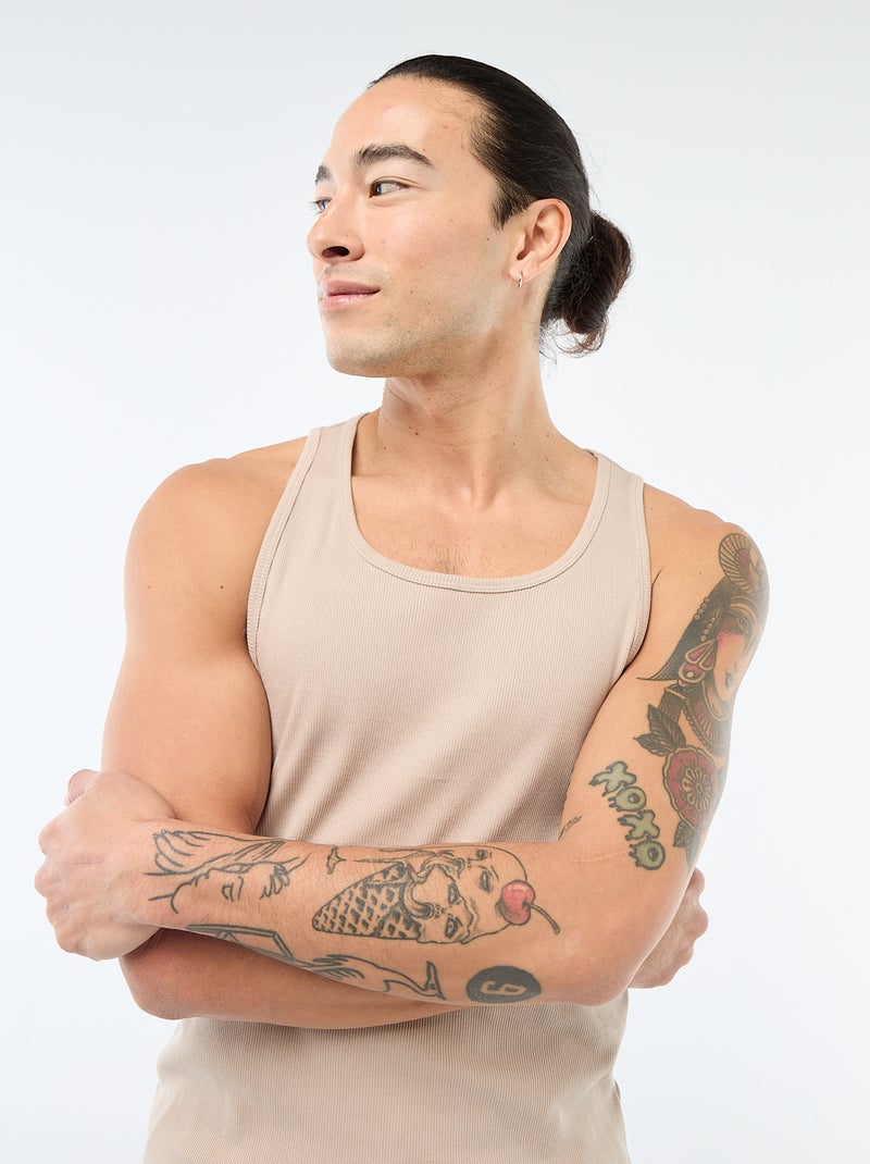 Camiseta de tirantes de canalé Beige - Kiabi