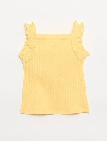 Camiseta de tirantes de canalé calado con tirantes con volantes