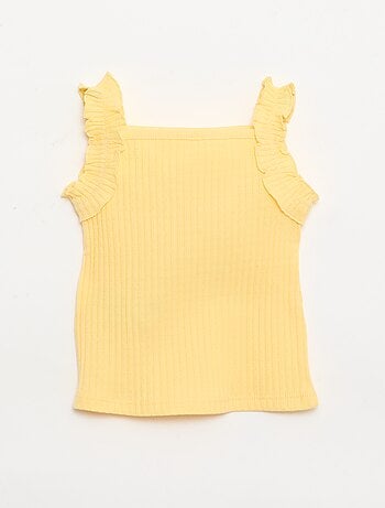 Camiseta de tirantes de canalé calado con tirantes con volantes