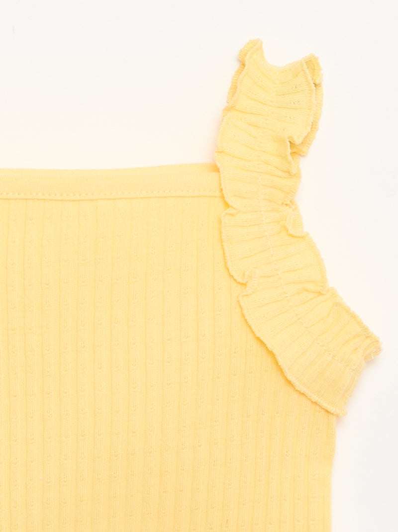 Camiseta de tirantes de canalé calado con tirantes con volantes Amarillo - Kiabi