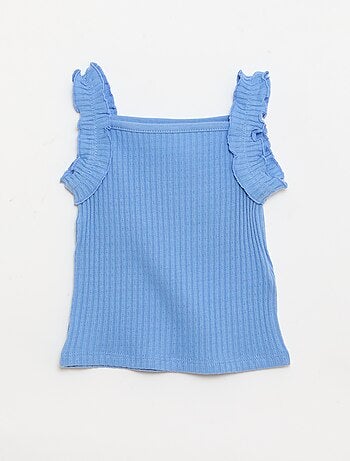 Camiseta de tirantes de canalé calado con tirantes con volantes