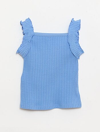 Camiseta de tirantes de canalé calado con tirantes con volantes