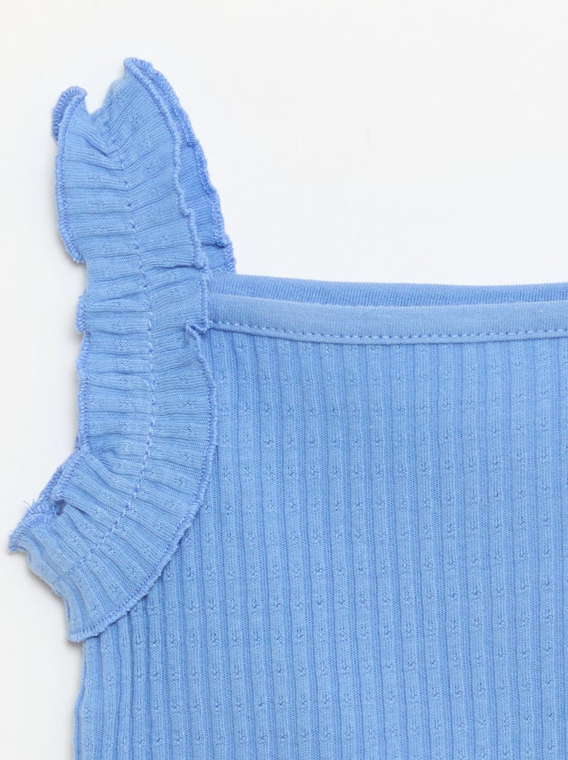 Camiseta de tirantes de canalé calado con tirantes con volantes Azul - Kiabi