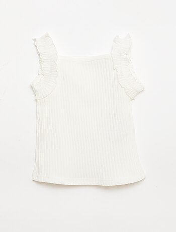 Camiseta de tirantes de canalé calado con tirantes con volantes