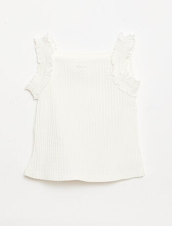 Camiseta de tirantes de canalé calado con tirantes con volantes