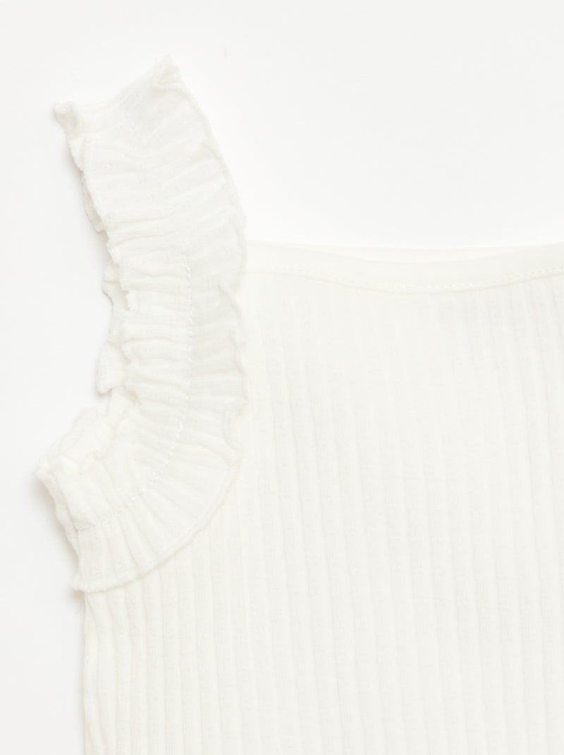 Camiseta de tirantes de canalé calado con tirantes con volantes Blanco - Kiabi