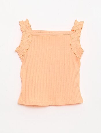 Camiseta de tirantes de canalé calado con tirantes con volantes