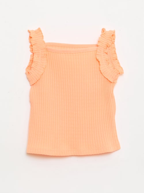 Camiseta de tirantes de canalé calado con tirantes con volantes - Kiabi