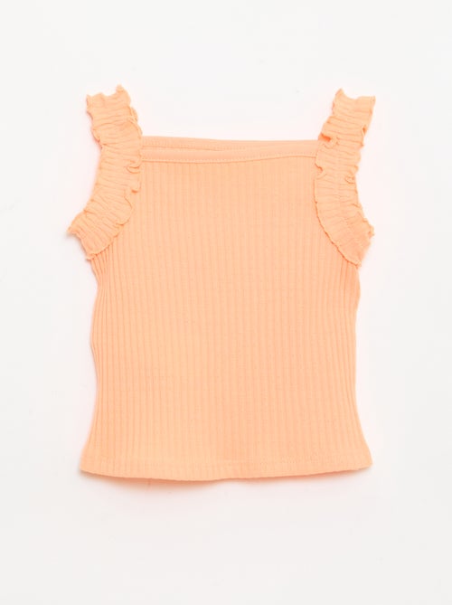 Camiseta de tirantes de canalé calado con tirantes con volantes - Kiabi