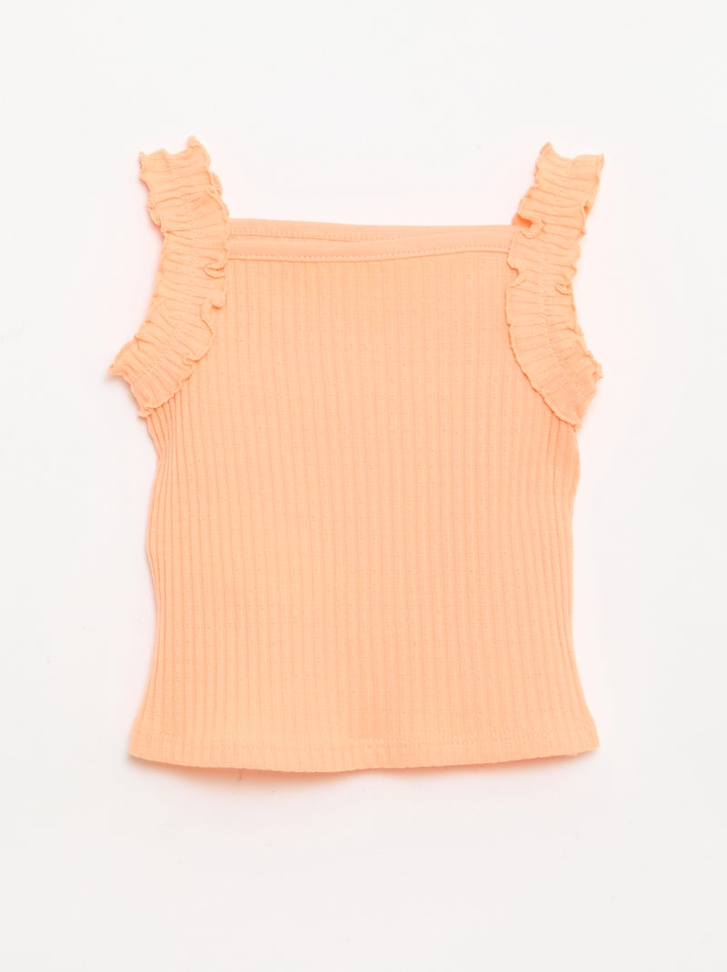 Camiseta de tirantes de canalé calado con tirantes con volantes Naranja - Kiabi