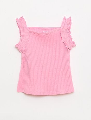 Camiseta de tirantes de canalé calado con tirantes con volantes