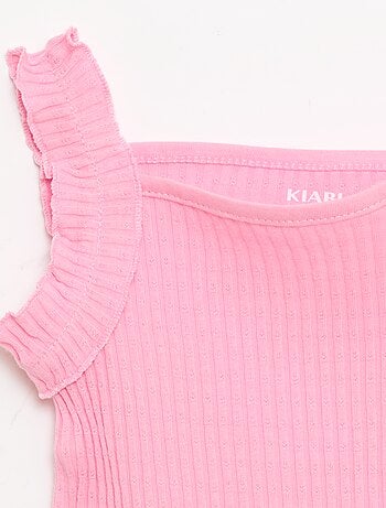 Camiseta de tirantes de canalé calado con tirantes con volantes