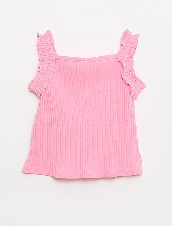 Camiseta de tirantes de canalé calado con tirantes con volantes