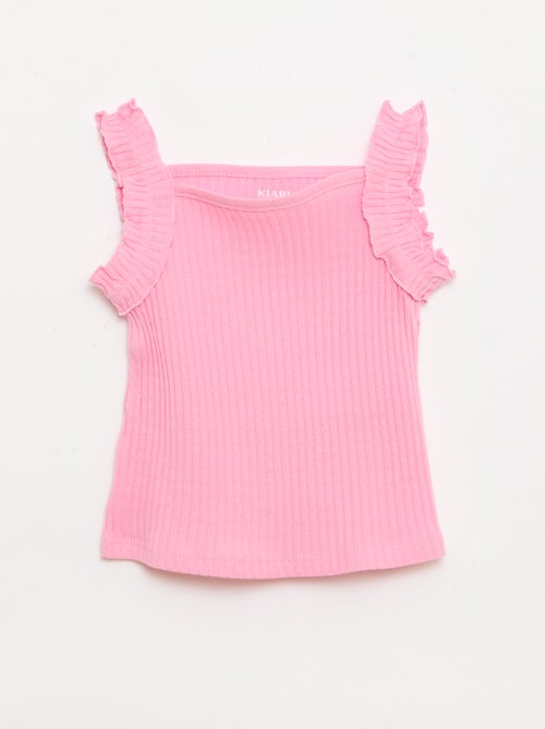 Camiseta de tirantes de canalé calado con tirantes con volantes - Kiabi