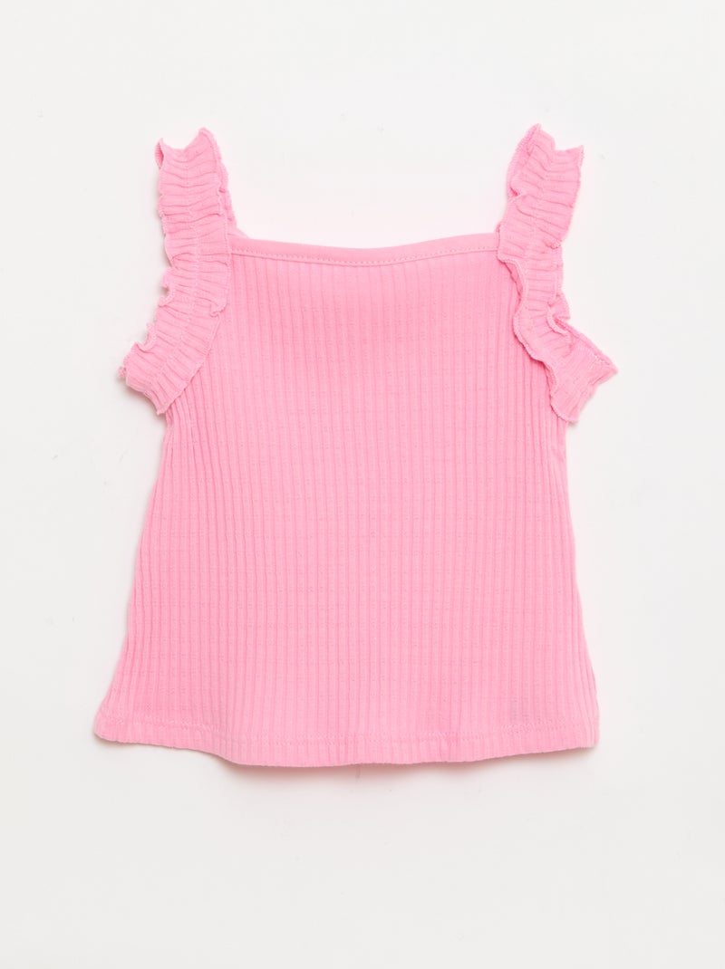 Camiseta de tirantes de canalé calado con tirantes con volantes Rosa - Kiabi