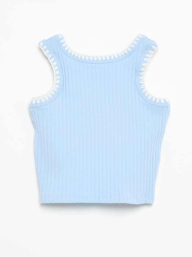 Camiseta de tirantes de canalé con bordados en las sisas Azul - Kiabi