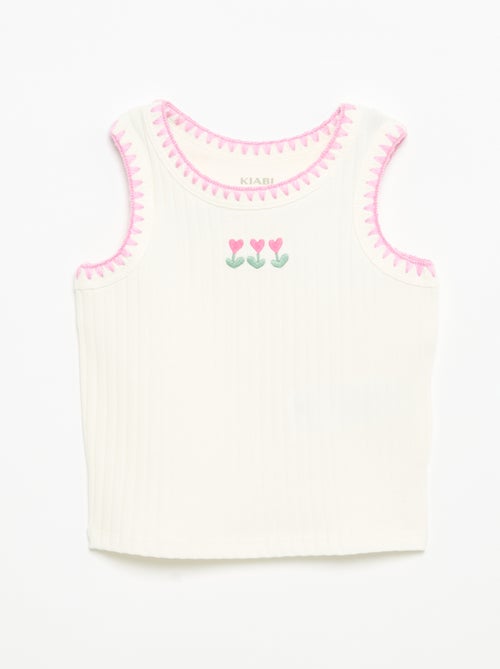 Camiseta de tirantes de canalé con bordados en las sisas - Kiabi