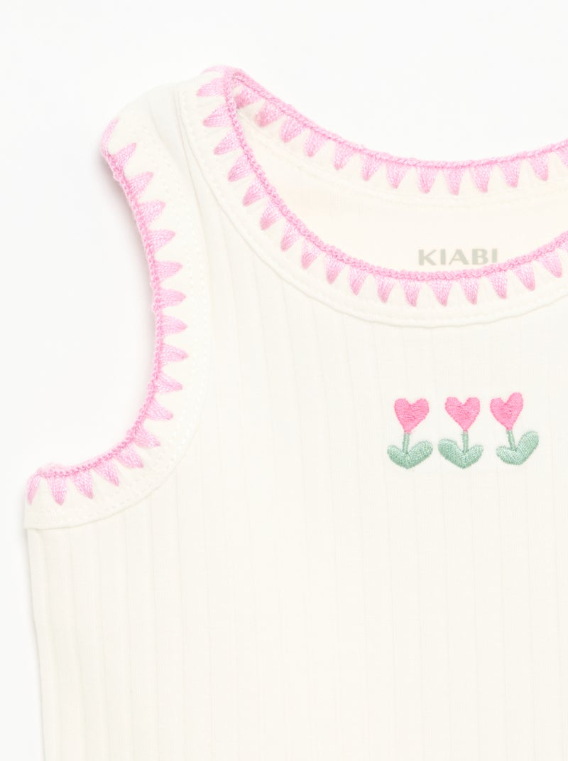 Camiseta de tirantes de canalé con bordados en las sisas Blanco - Kiabi