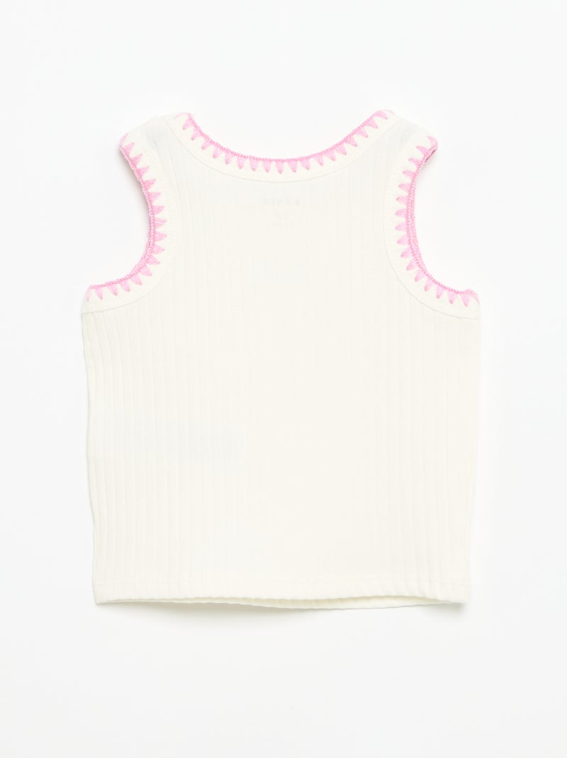 Camiseta de tirantes de canalé con bordados en las sisas Blanco - Kiabi