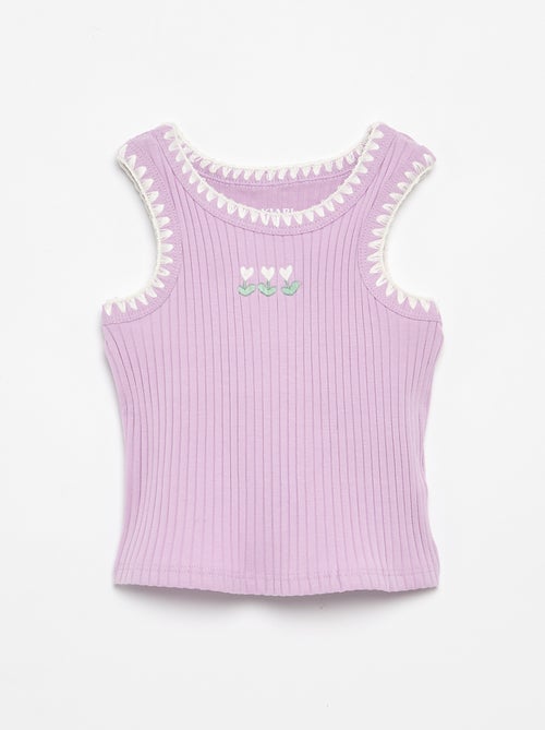 Camiseta de tirantes de canalé con bordados en las sisas - Kiabi