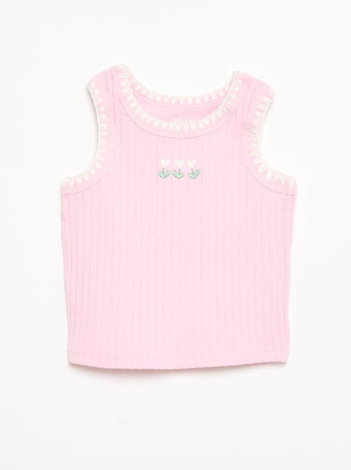 Camiseta de tirantes de canalé con bordados en las sisas - Kiabi