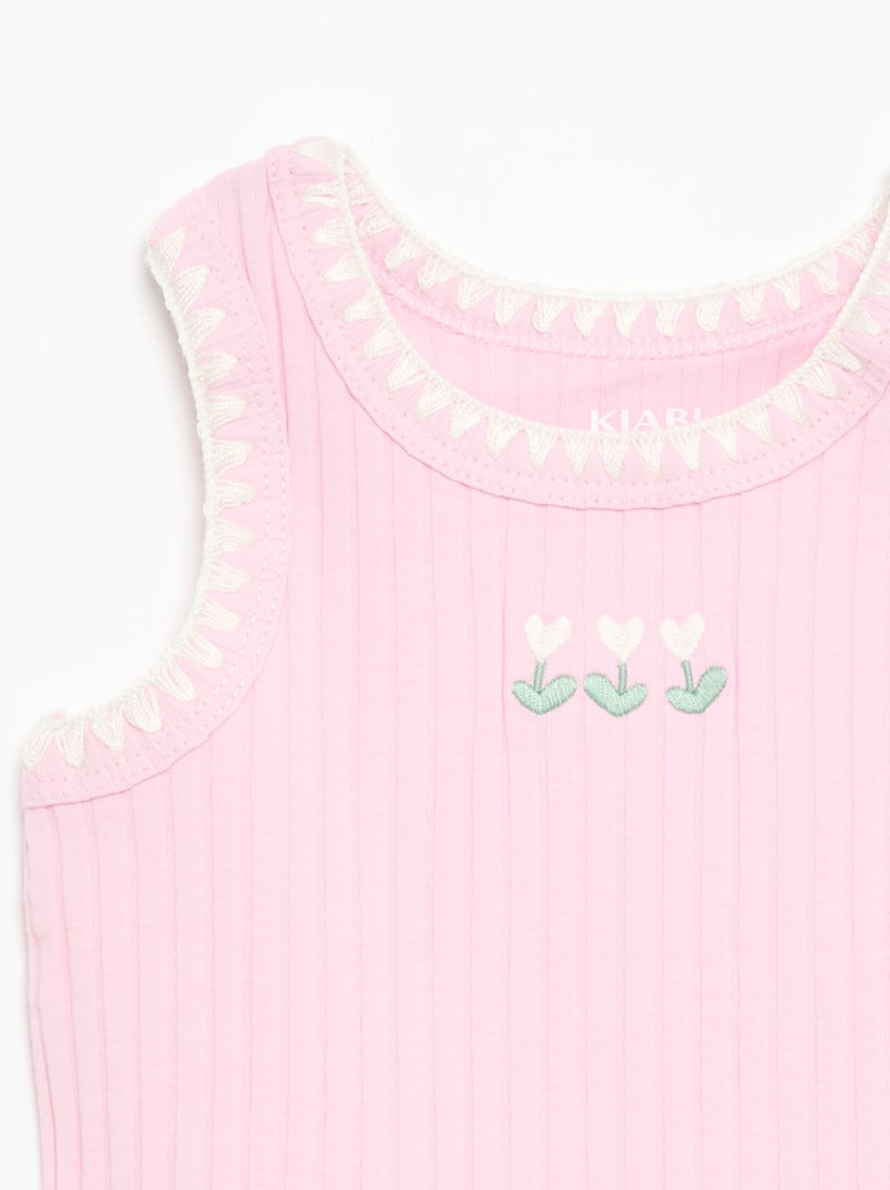 Camiseta de tirantes de canalé con bordados en las sisas Rosa - Kiabi