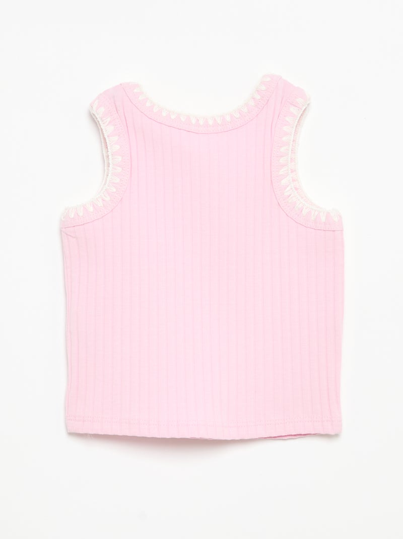 Camiseta de tirantes de canalé con bordados en las sisas Rosa - Kiabi