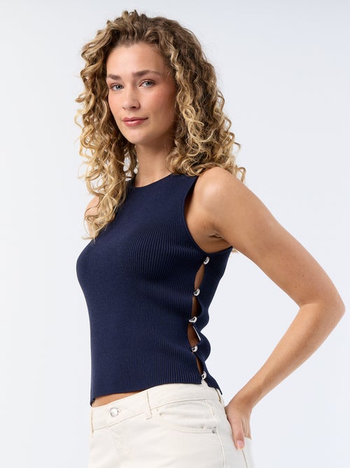 Camiseta de tirantes de canalé con botones joya - Kiabi