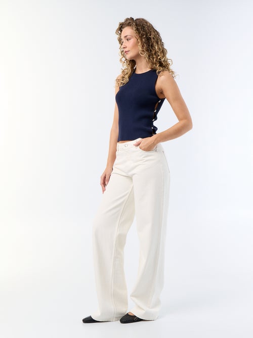 Camiseta de tirantes de canalé con botones joya - Kiabi