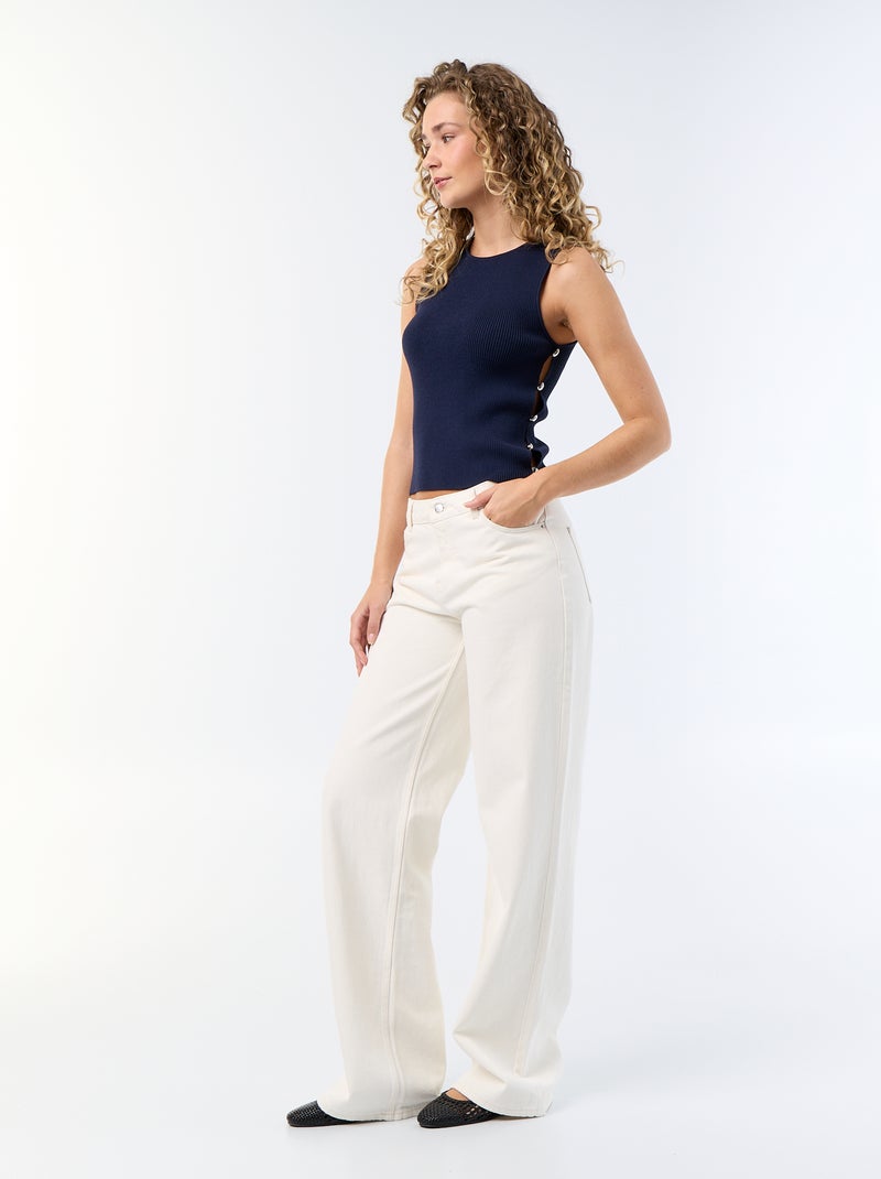 Camiseta de tirantes de canalé con botones joya Azul - Kiabi