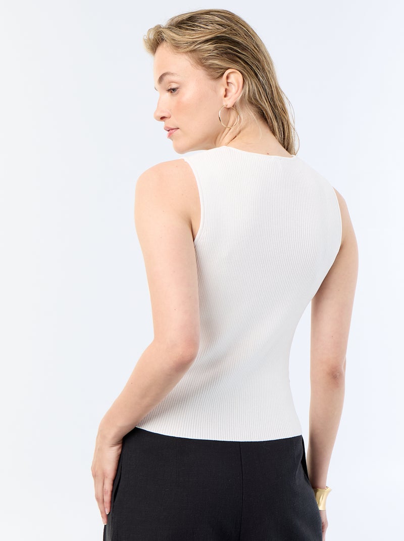Camiseta de tirantes de canalé con botones joya Blanco - Kiabi