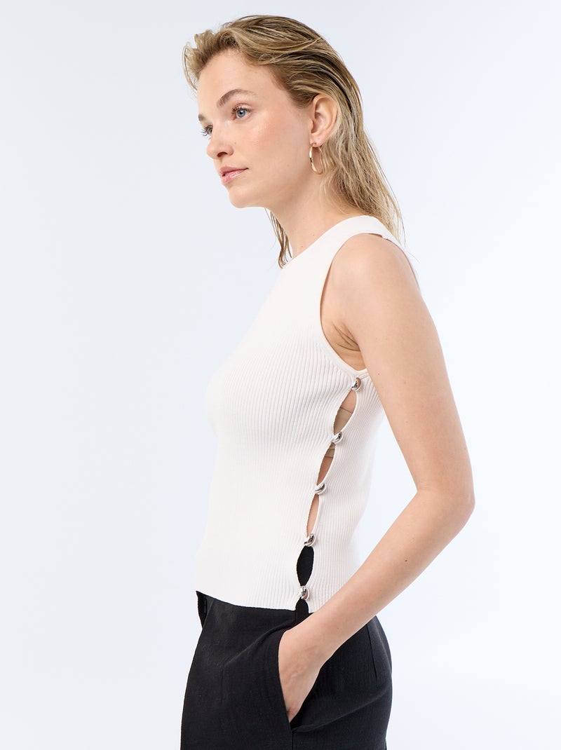 Camiseta de tirantes de canalé con botones joya Blanco - Kiabi
