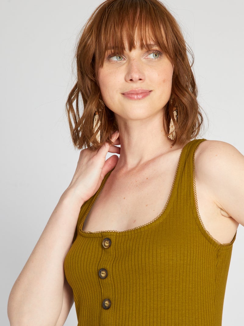 Camiseta de tirantes de canalé con botones VERDE - Kiabi