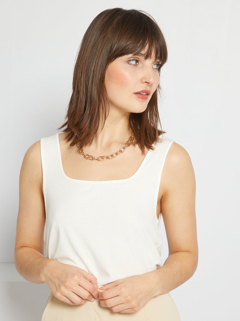 Camiseta de tirantes de canalé con cuello cuadrado Blanco - Kiabi