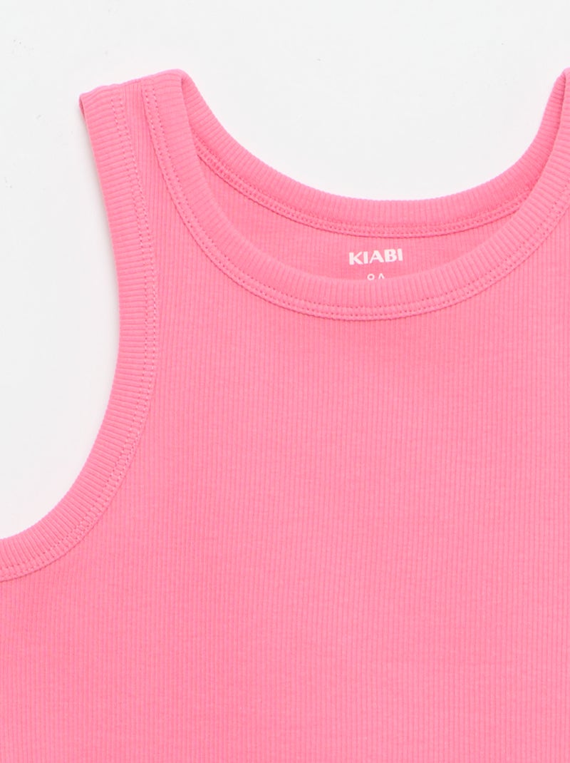 Camiseta de tirantes de canalé con cuello redondo Rosa - Kiabi