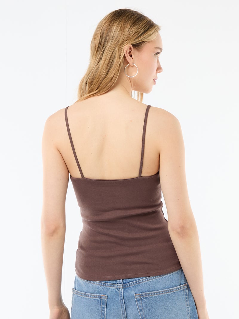 Camiseta de tirantes de canalé con tirantes finos Marron - Kiabi