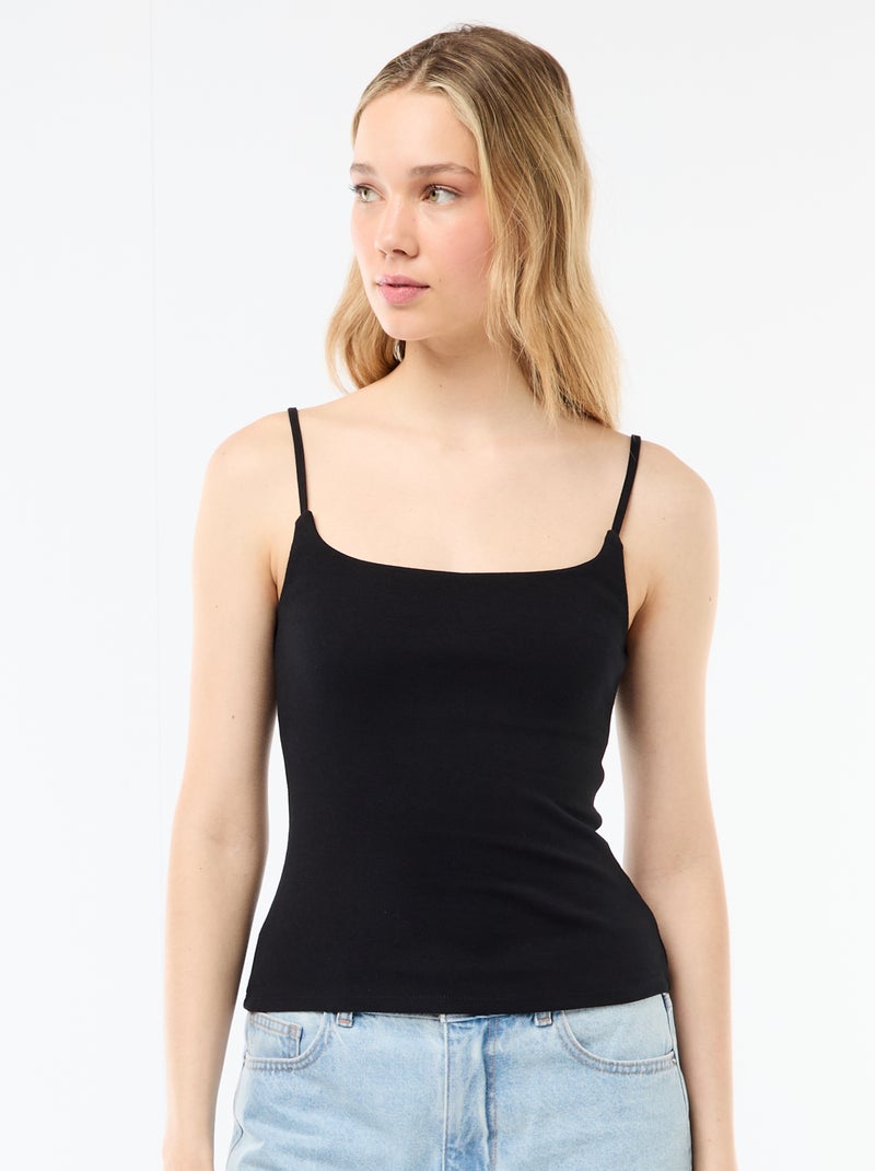 Camiseta de tirantes de canalé con tirantes finos Negro - Kiabi