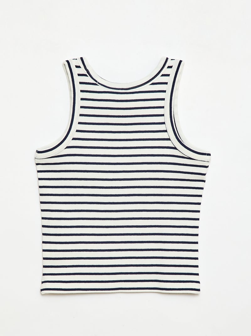 Camiseta de tirantes de canalé de algodón con estampado completo Azul - Kiabi