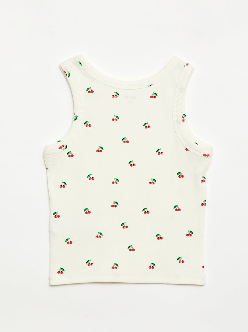 Camiseta de tirantes de canalé de algodón con estampado completo Beige - Kiabi