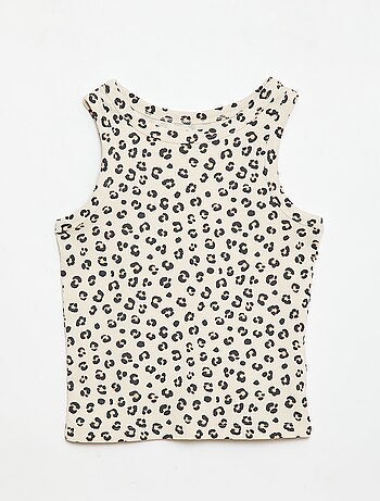 Camiseta de tirantes de canalé de algodón con estampado completo